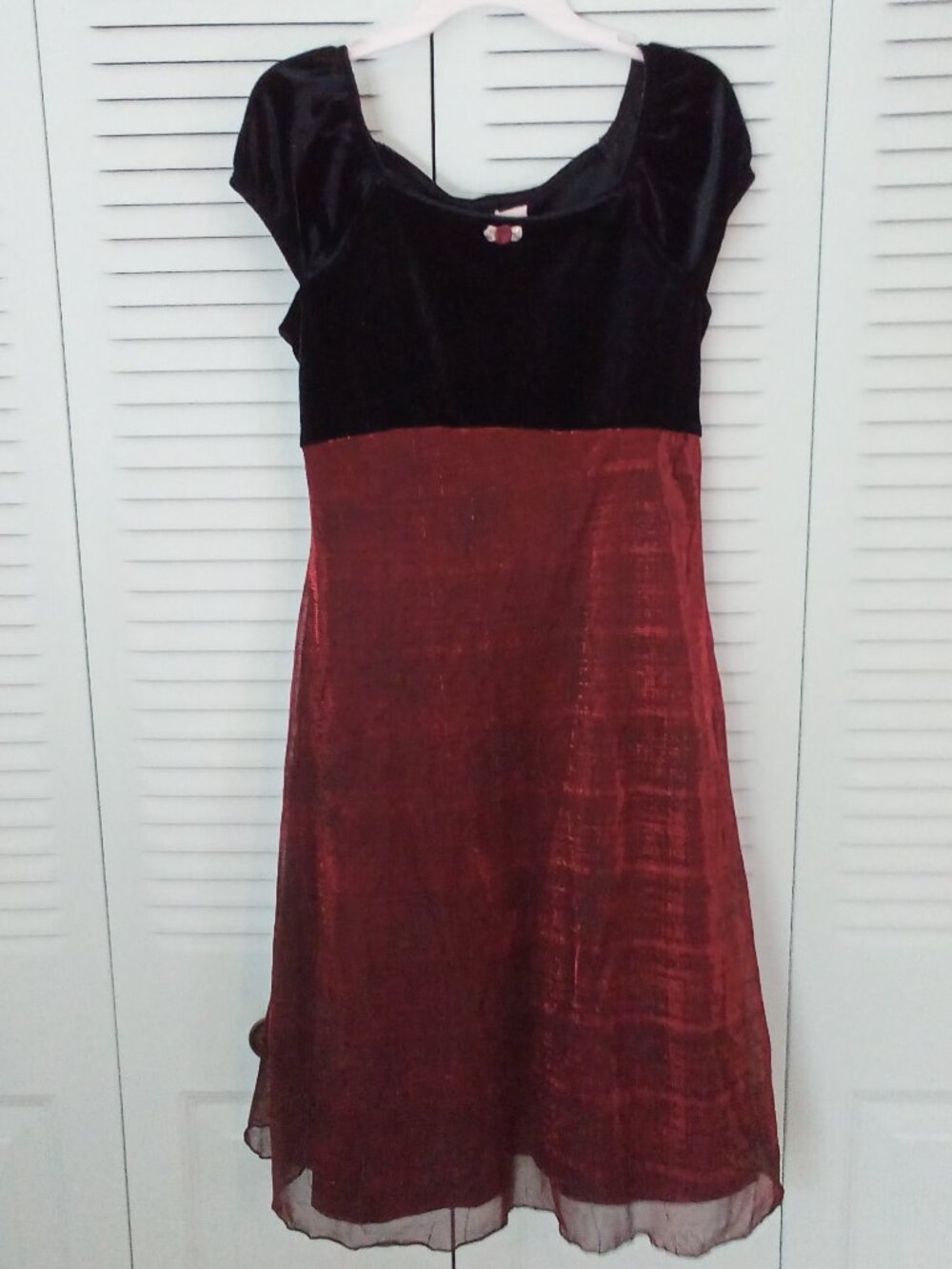 VTG EXPRESSIONS 12 Y2K BABYDOLL MAROON MIDI SHEER OVERLAY SKIRT VELVET TIE WAIST